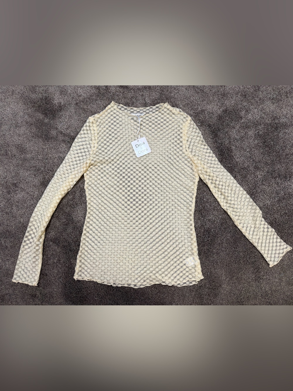 DAVI & DANI Cream Dot Lace Knit Top